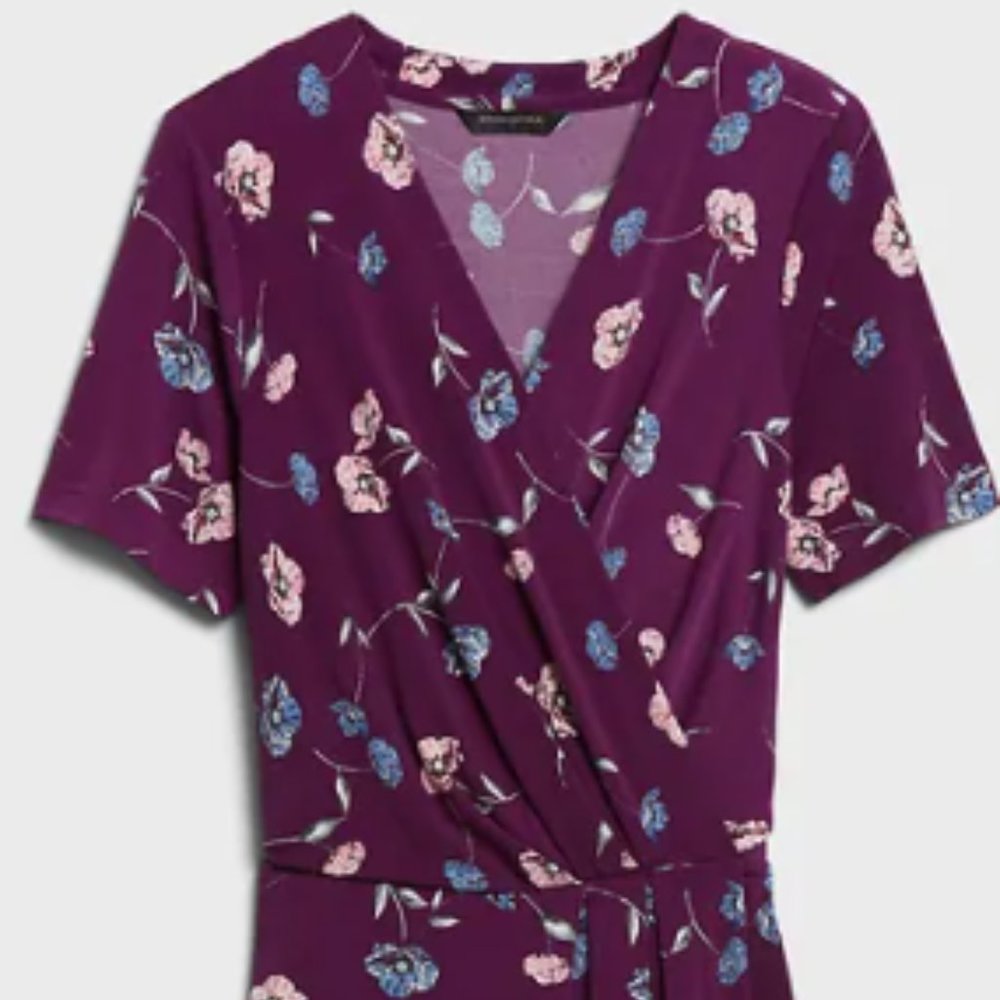Banana Republic Eggplant Purple Pleated Wrap Dress